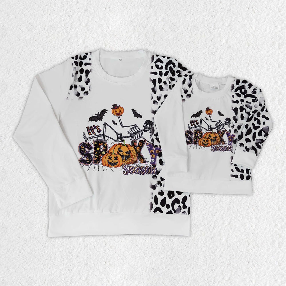 BT0065 RTS orange pumpkin long sleeve leopard adult mama top halloween 20230615