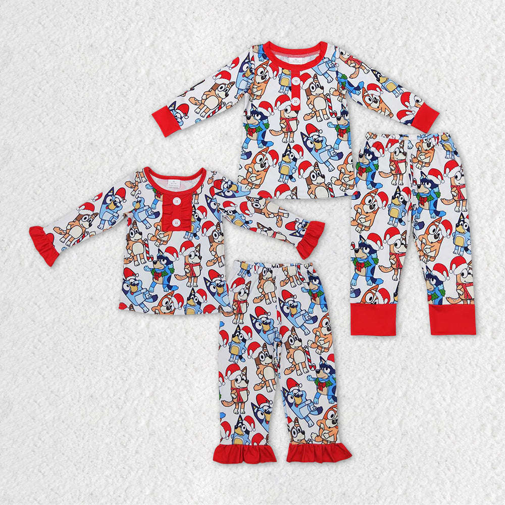 GLP0984 RTS bluey red Christmas cartoon long sleeve pants pajamas girl outfit 20231103