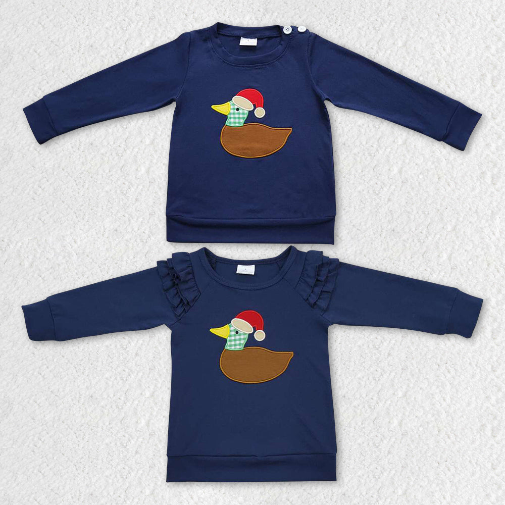 GT0281 RTS long sleeve embroidery duck pullover blue girl top 20230905