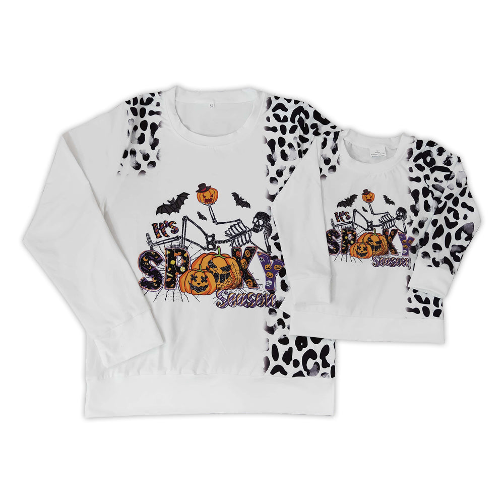 BT0065 RTS orange pumpkin long sleeve leopard adult mama top halloween 20230615