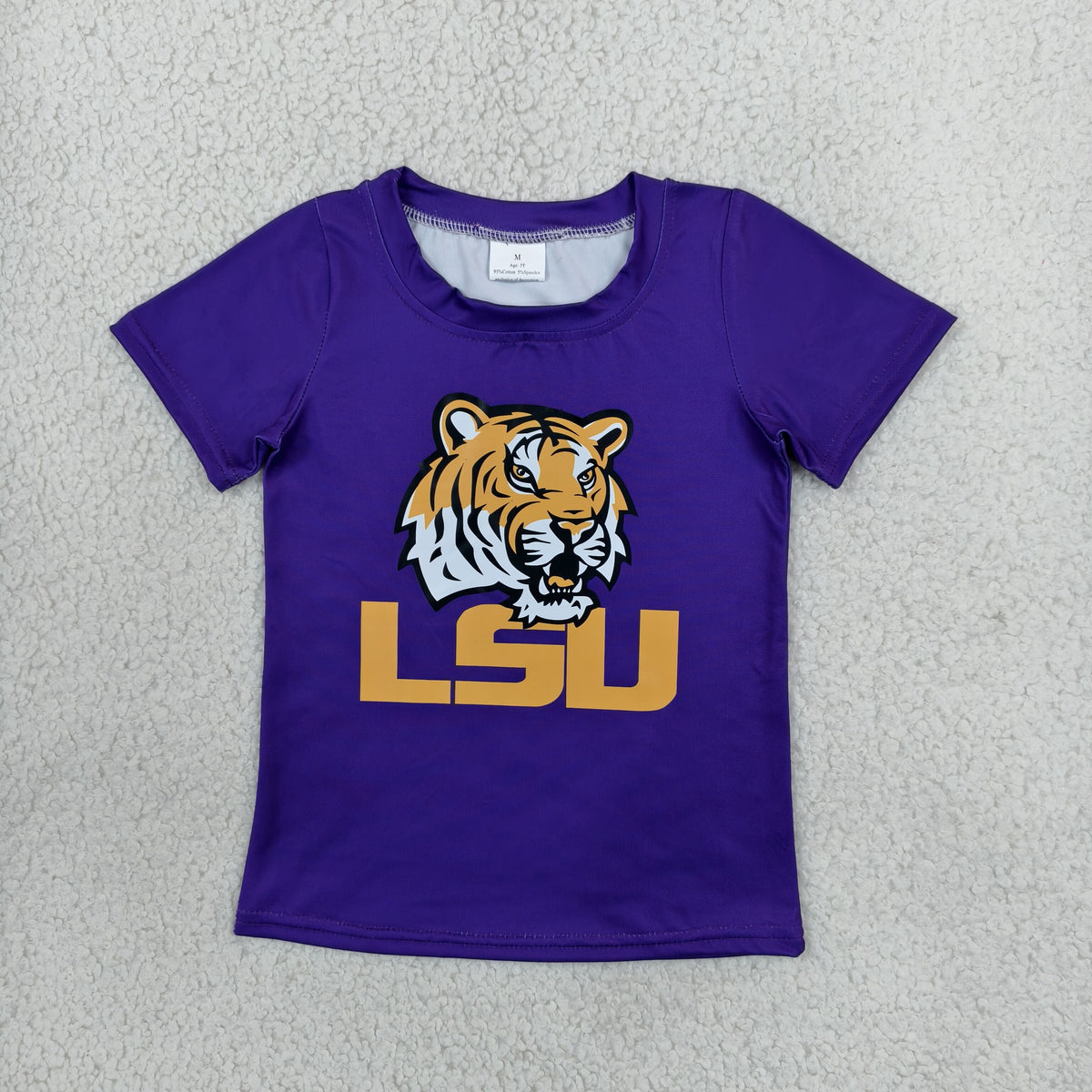 NO MOQ RTS BT1884-vinyl Baby Boy Clothes LSU Tiger Logo Graphic Print Short Sleeve Tee Shirt Top 202610