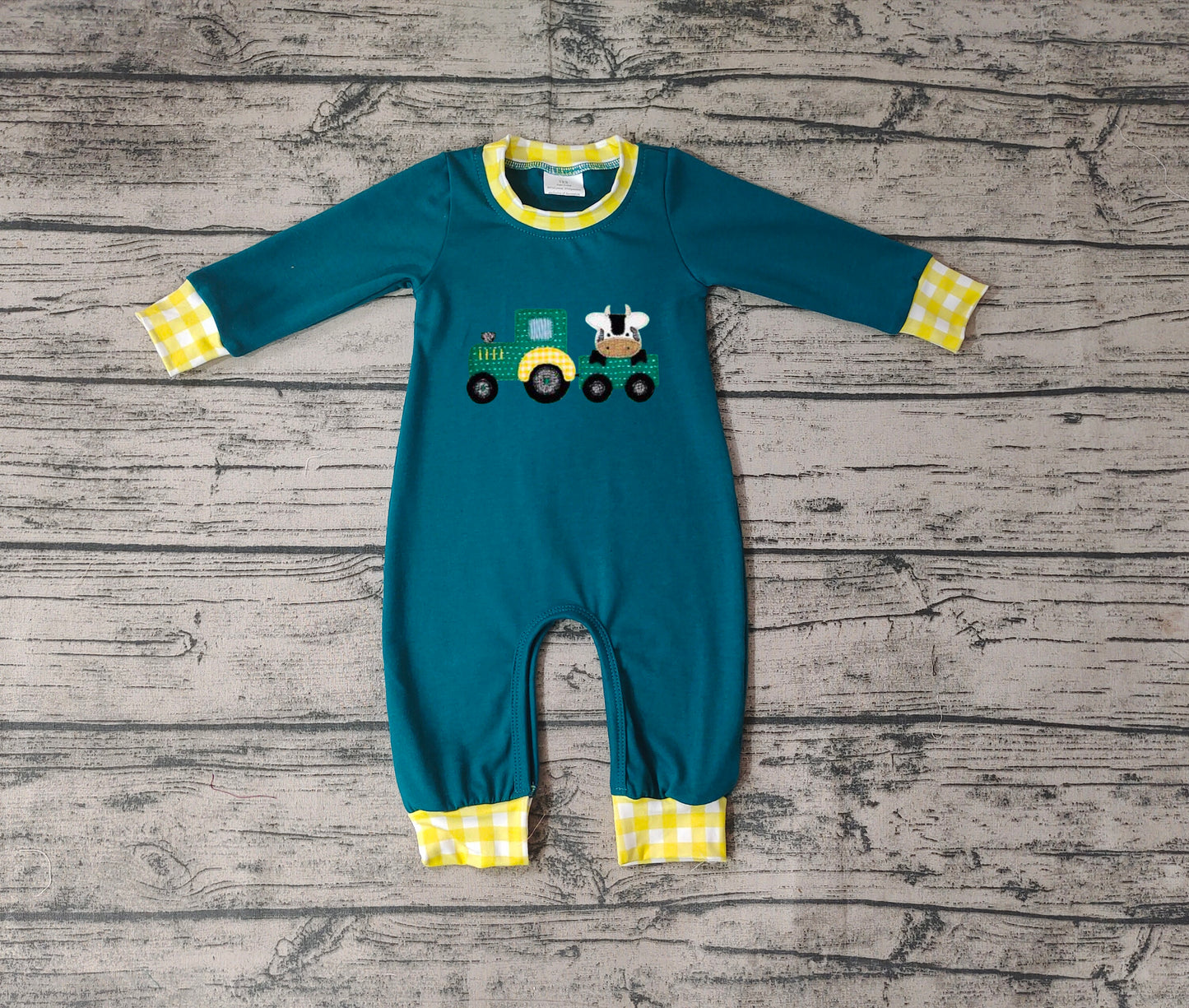 LR0377 RTS farm cow tractor long sleeve boy romper 20231121