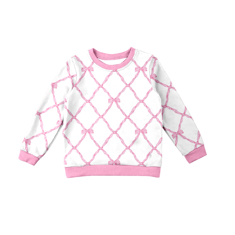 Custom MOQ:3 bow pink pullover girl top