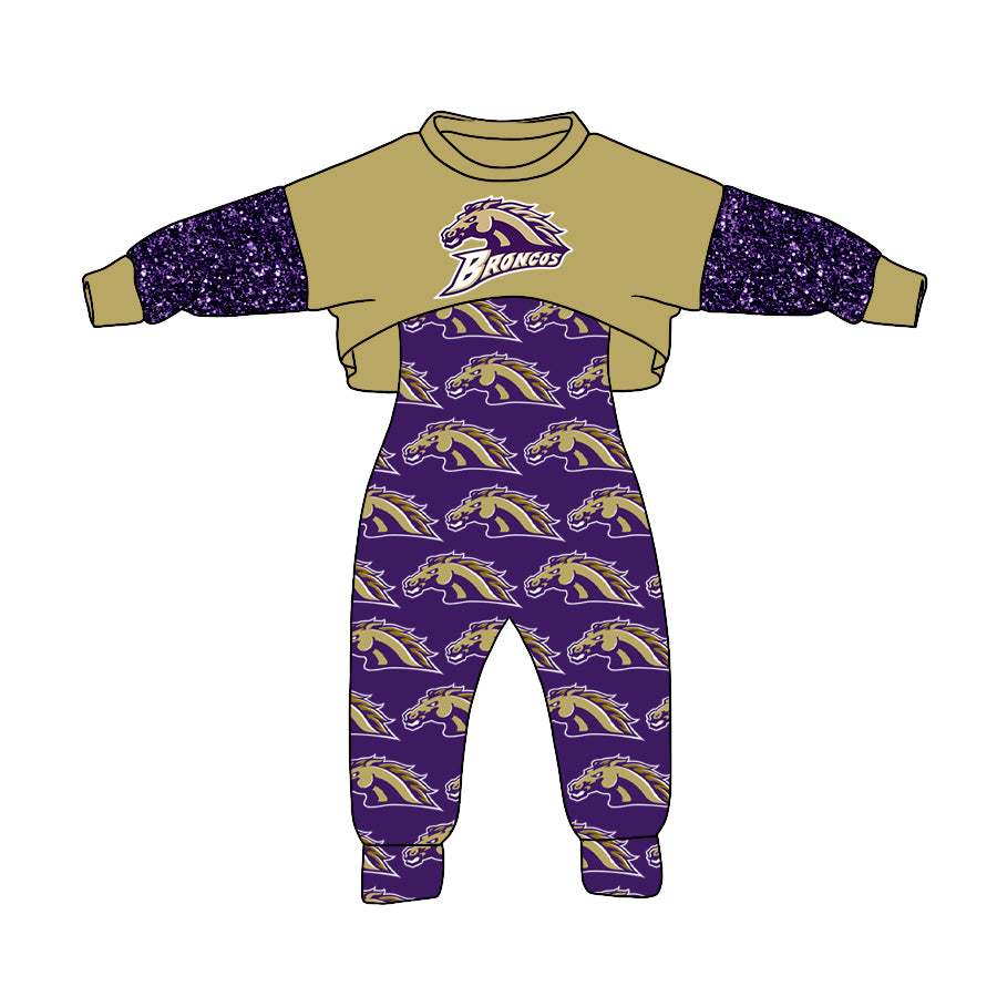 custom MOQ3  broncos girl overall football clothes