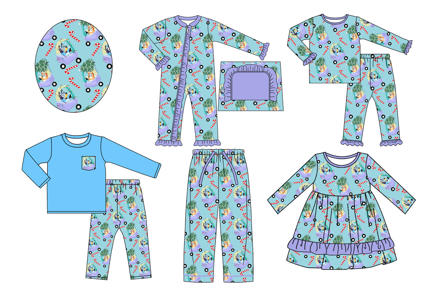 BAMBOO Christmas tree bluey car sibling BLP0694 preorder boy pajamas outfit 202408