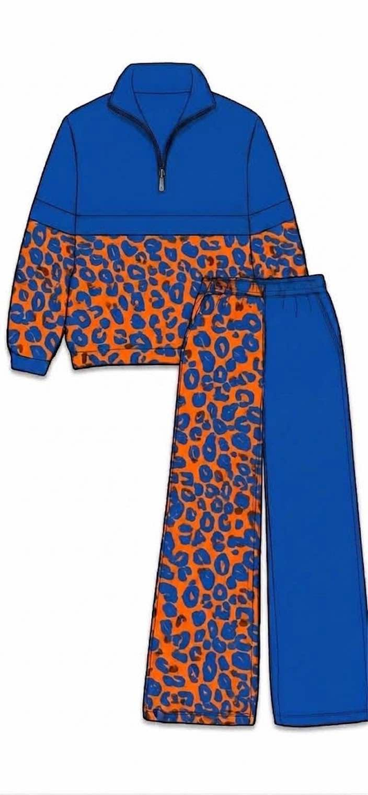Custom MOQ5 orange blue leopord team zip long sleeves Girl winter clothes