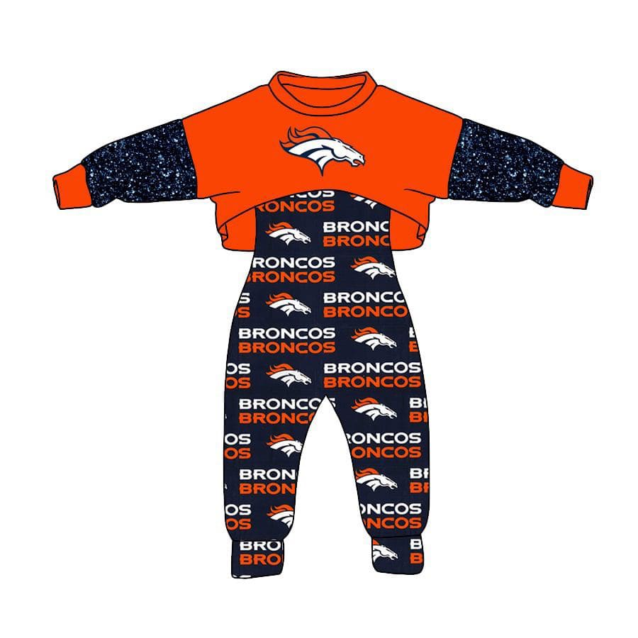 custom MOQ3 bronco red blue girl overall football clothes