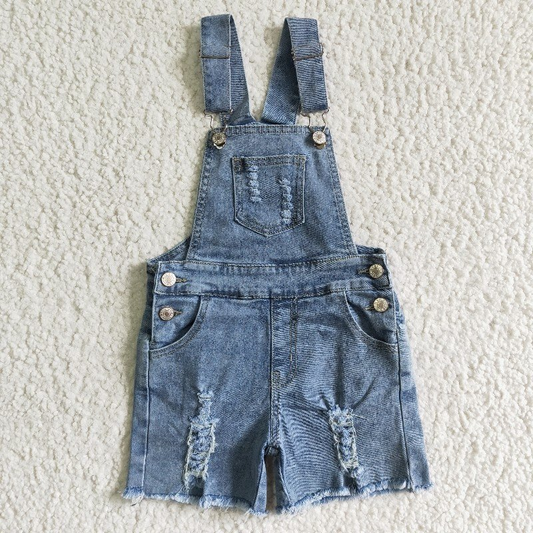 SS0016 RTS pockets button COW print blue denim suspender shorts RTS Free shipping order $100+