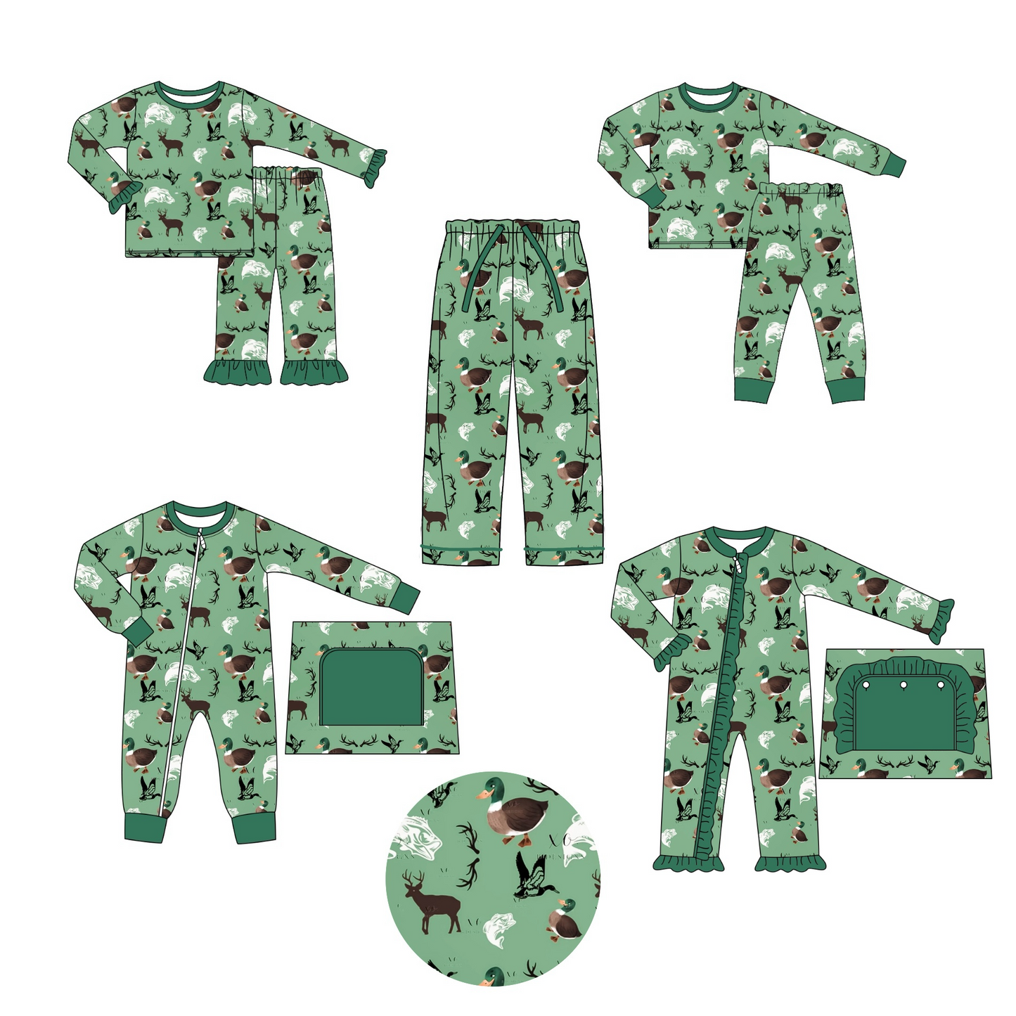 duck deer fish sibling LR1384 boy romper 202407 preorder