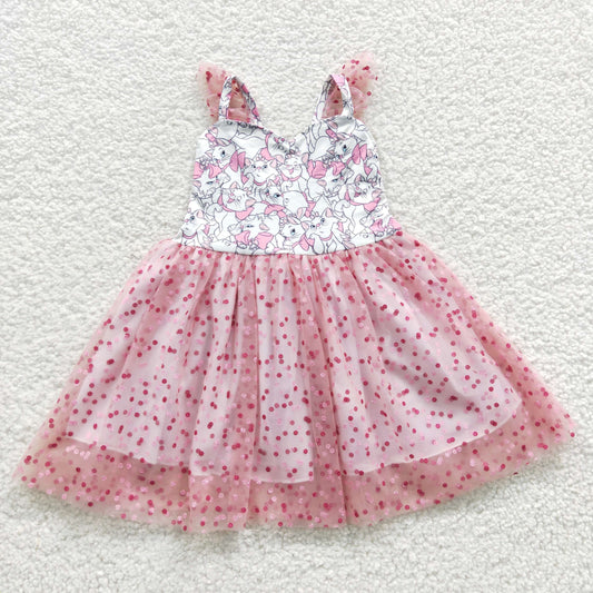 GSD0360 tulle puffy short sleeve pink cartoon cat girl dress 20230505 RTS