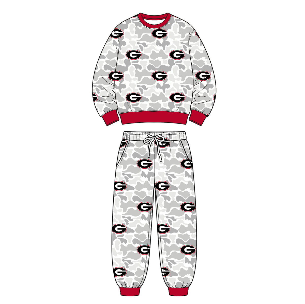 Preorder (moq 5) Georgia Baby Clothes Grey Camo Logo Mixed Print Long Sleeve Sweatshirt Jogger Pants Outfit Set