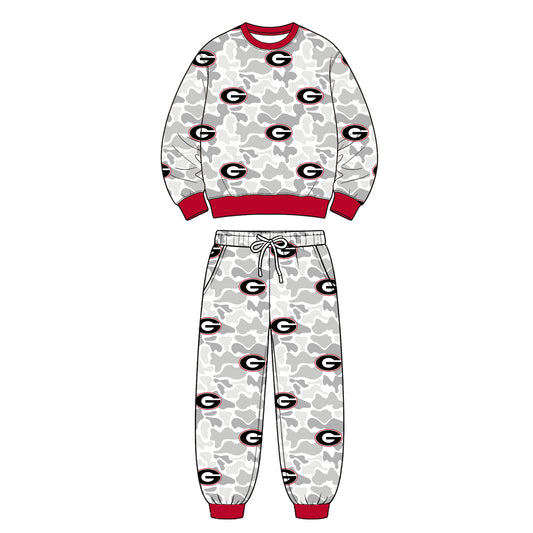 Preorder (moq 5) Georgia Baby Clothes Grey Camo Logo Mixed Print Long Sleeve Sweatshirt Jogger Pants Outfit Set