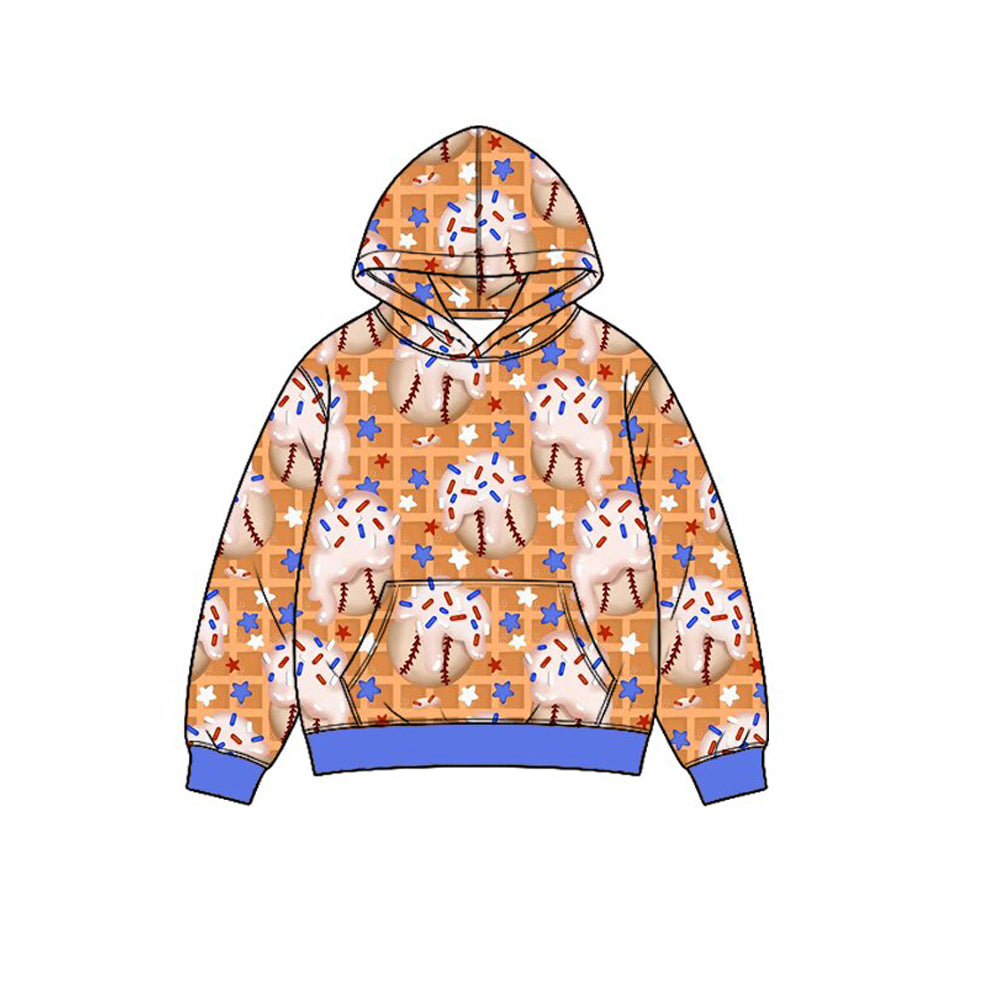 Preorder (moq 5) Baby Boy Clothes Baseball Waffle Donut Sprinkle Print Long Sleeve Hoodie