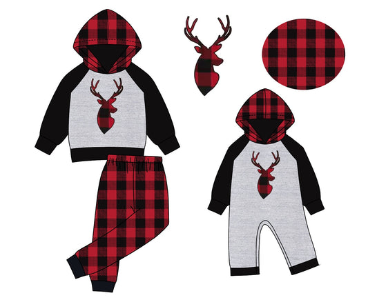 LR1201 Checkerboard Christmas deer  boy romper 202406 preorder sibling