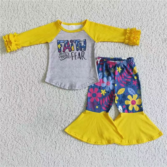 Promotion 6 A25-4  Faith bell bottom pants girl outfit  RTS