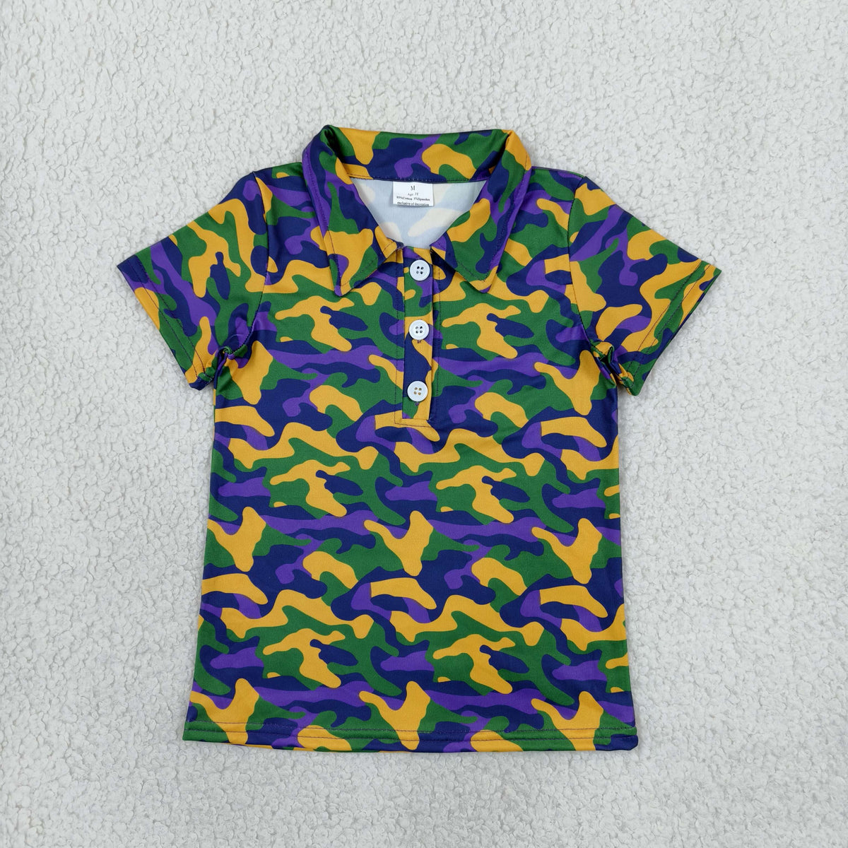 NO MOQ RTS BT1958 Baby Boy Clothes Mardi Gras Camo Mixed Print Short Sleeve Polo Shirt Top 202610