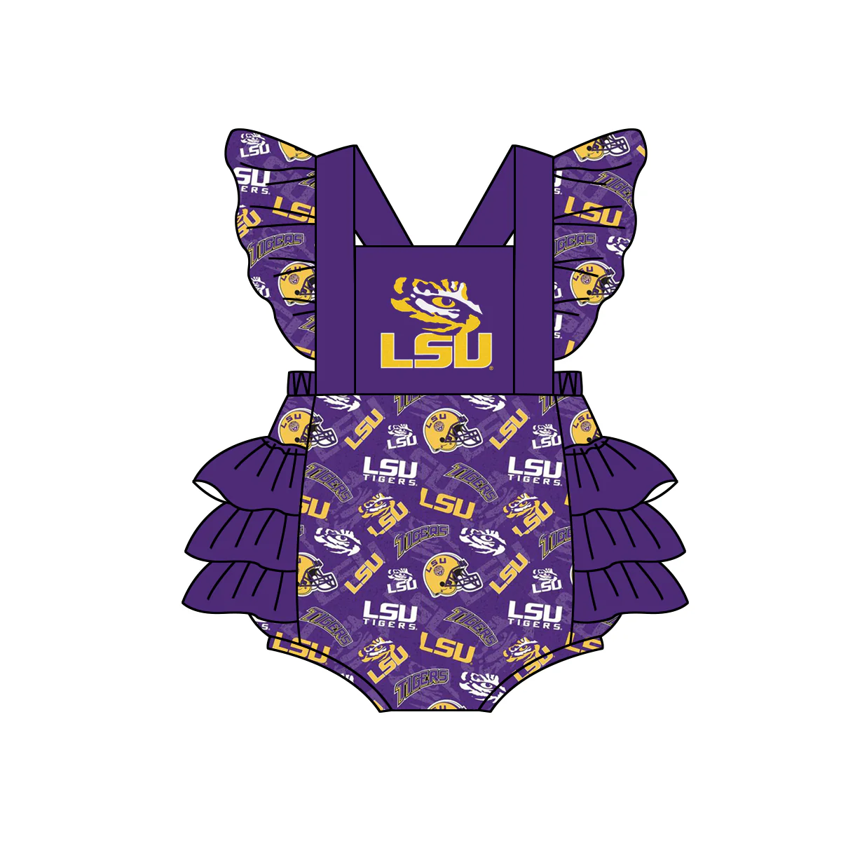 CUSTOM MOQ3  LSU football team girl romper  (-(before 10th May --NO MOQ ))