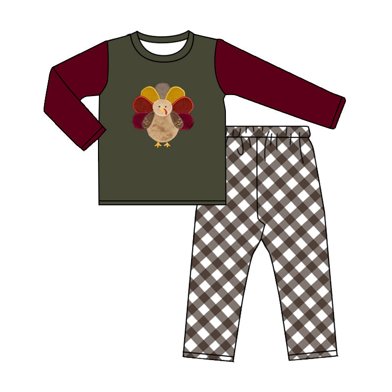 BLP0339 western long sleeve turkey thanksgiving boy outfit 20231010 RTS