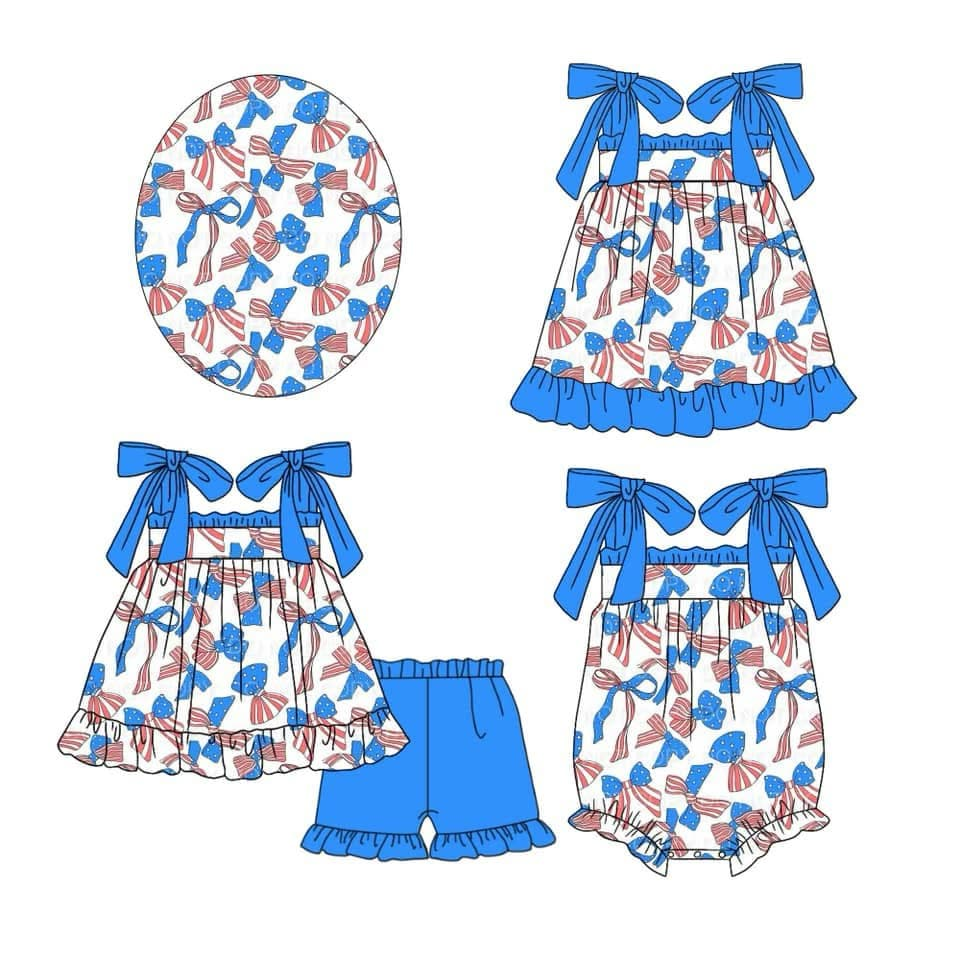 preorder GSSO1662 bow blue short sleeve shorts  girl summer outfit 202412