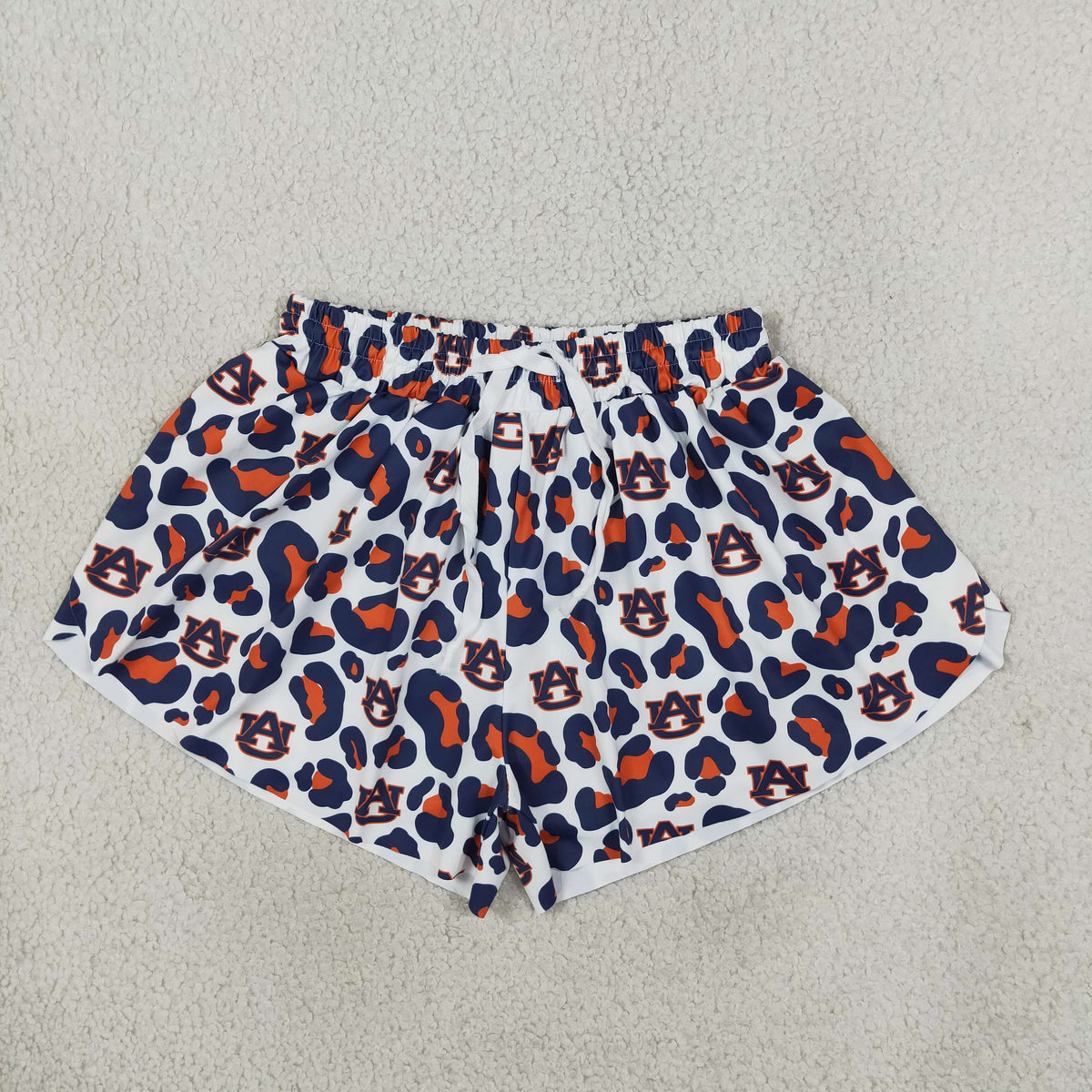 NO MOQ RTS SS0809(1)-yoga Women Clothes Auburn Logo Leopard Mixed Print Casual Shorts 202610