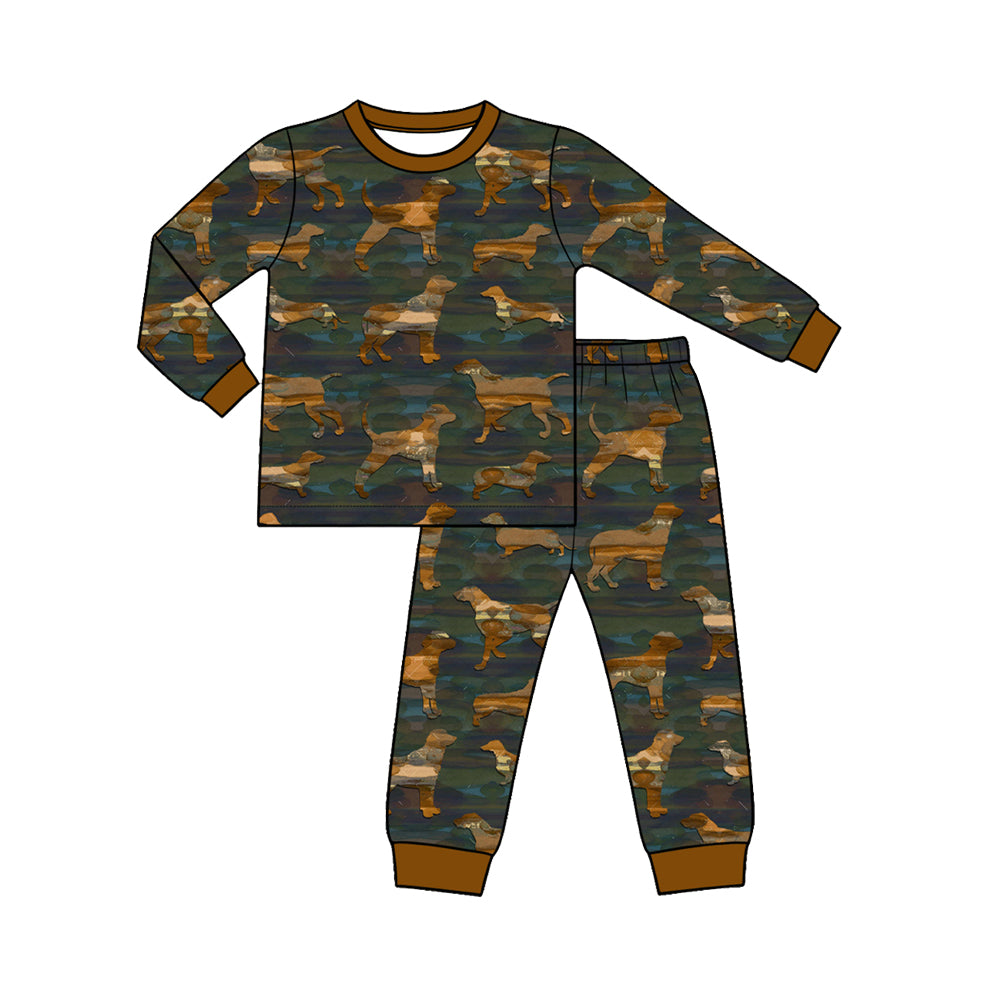 Preorder (moq 5) Baby Boy Clothes Vizsla Dog Camo Print Long Sleeve Top Jogger Pants Pajama Set