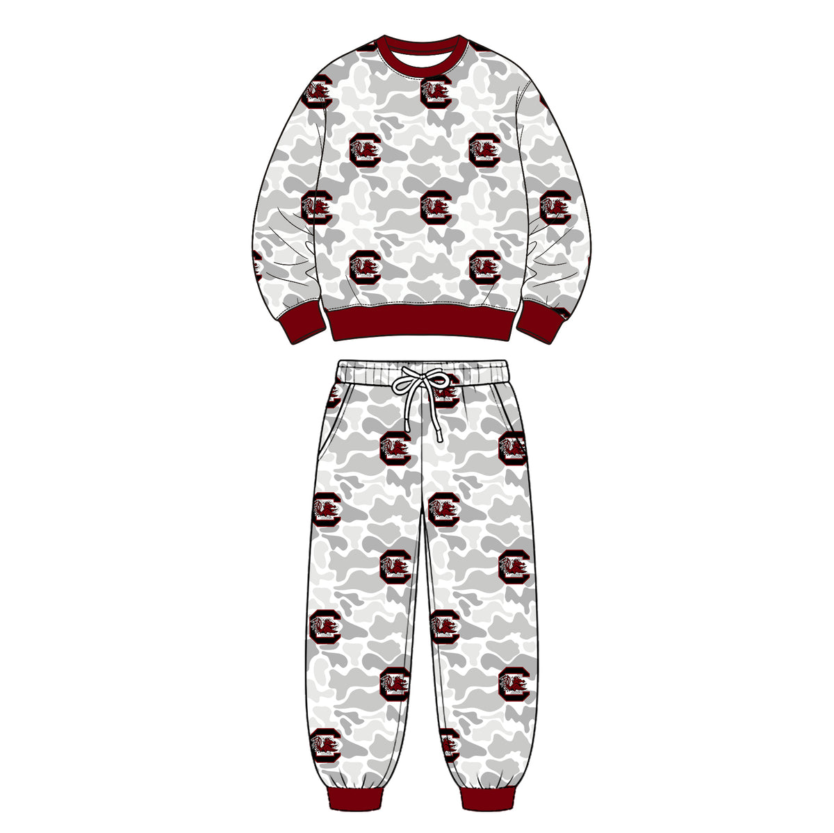 Preorder (moq 5) South Baby Clothes Grey Camo Logo Mixed Print Long Sleeve Sweatshirt Jogger Pants Outfit Set
