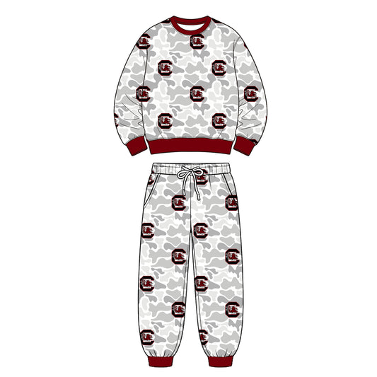 Preorder (moq 5) South Baby Clothes Grey Camo Logo Mixed Print Long Sleeve Sweatshirt Jogger Pants Outfit Set