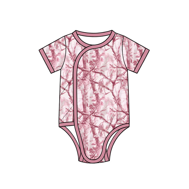Preorder (moq 5) Baby Girl Clothes Dusty Pink Tree Camo Print Short Sleeve Side Snap Bodysuit