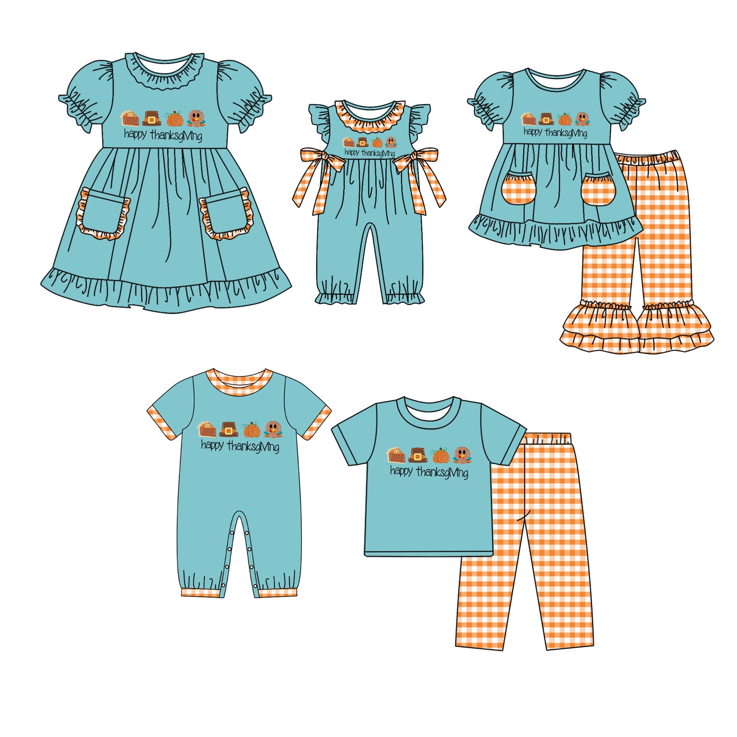 BSPO0454 turkey thanksgiving cotton pajamas boy outfit preorder 202406