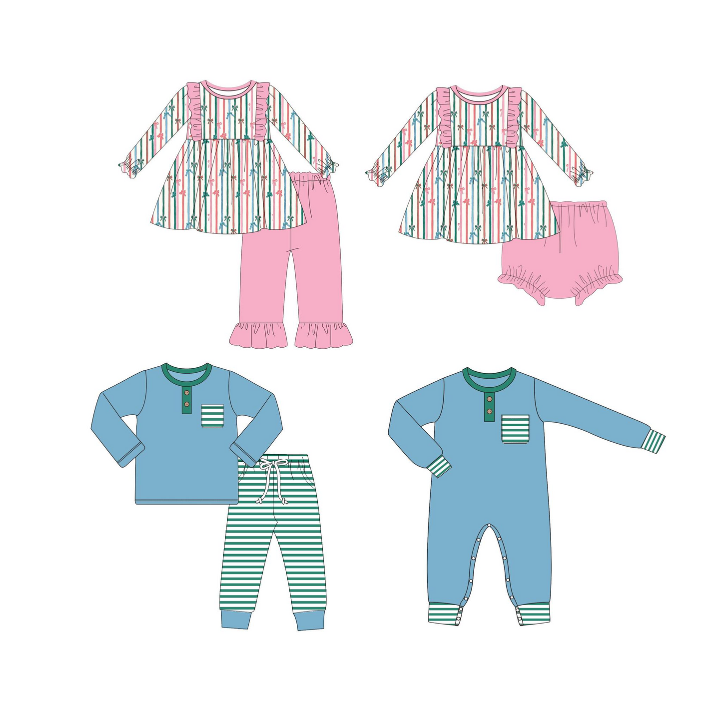 strip sibling blue cotton BLP0666 preorder boy pajamas outfit 202407