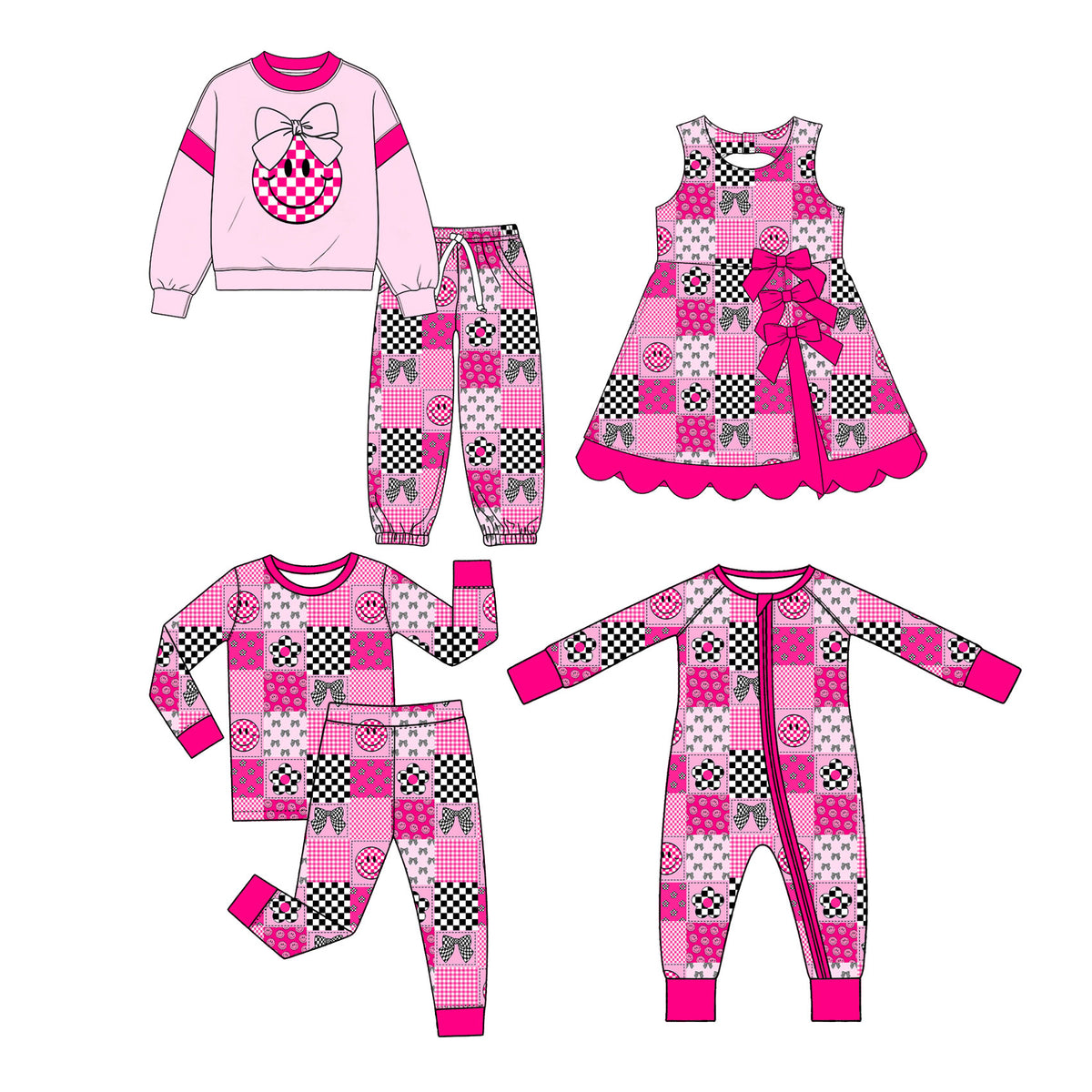 Preorder (moq 5) Baby Girl Clothes Patchwork Bow Smiley Gingham Sleeveless Tank Dress