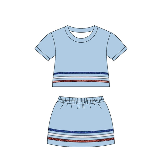 GSD3810 light blue Stripe Skort Set  girl outfit 202602  preorder