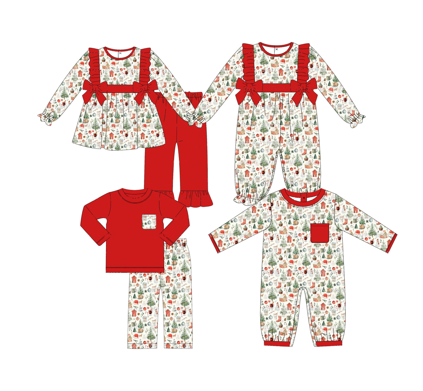 Christmas tree crystal ball sibling LR1362 kids romper 202407 preorder