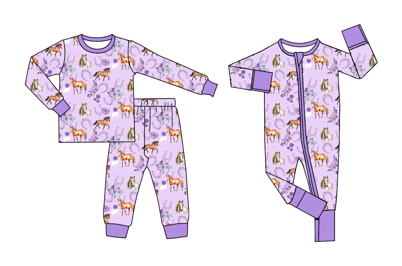 horse purple sibling LR1445 kids romper 202407 preorder