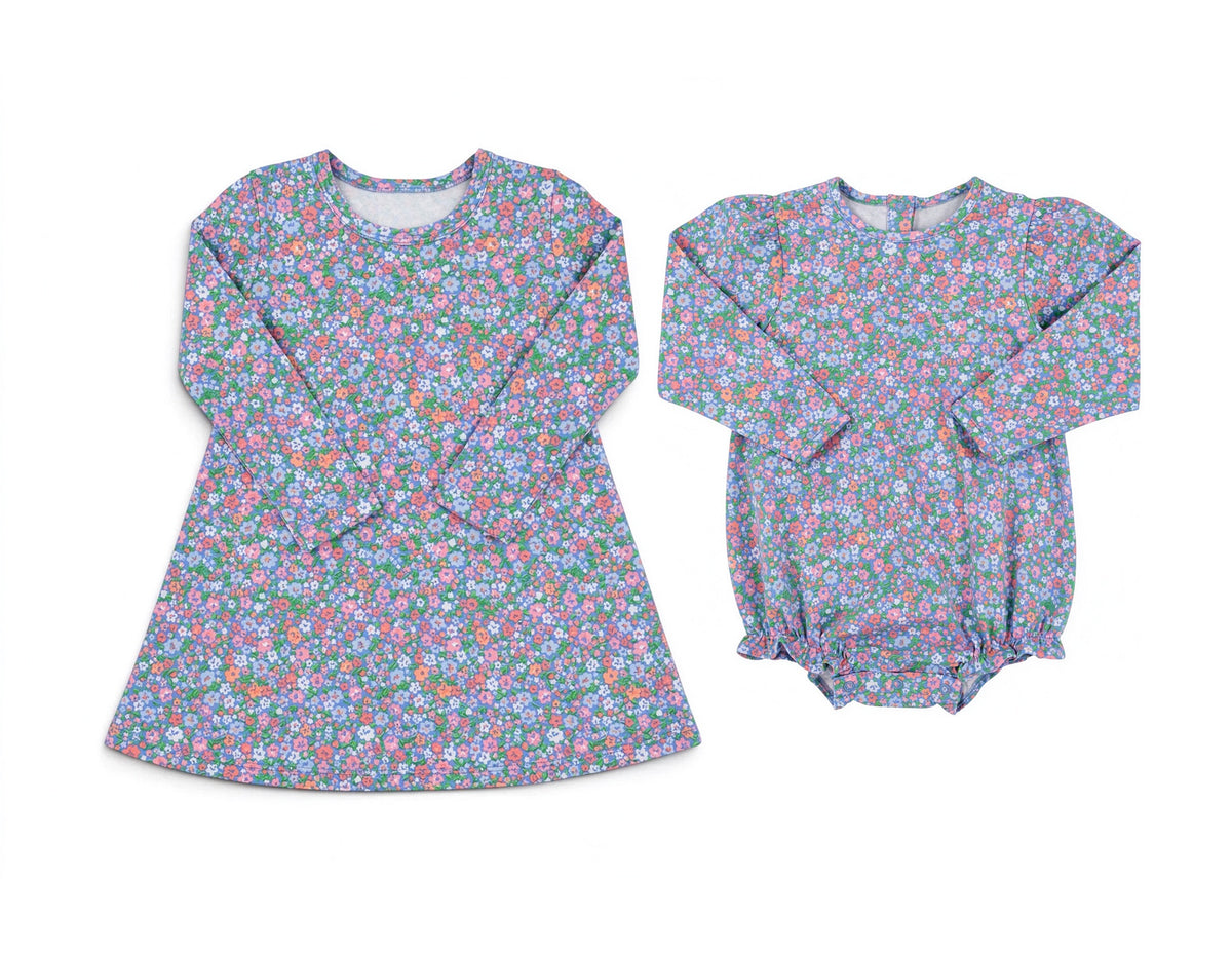 Preorder (moq 5) LR3388 Baby Girl Clothes Ditsy Floral Print Long Sleeve Ruffle Hem Bubble Romper