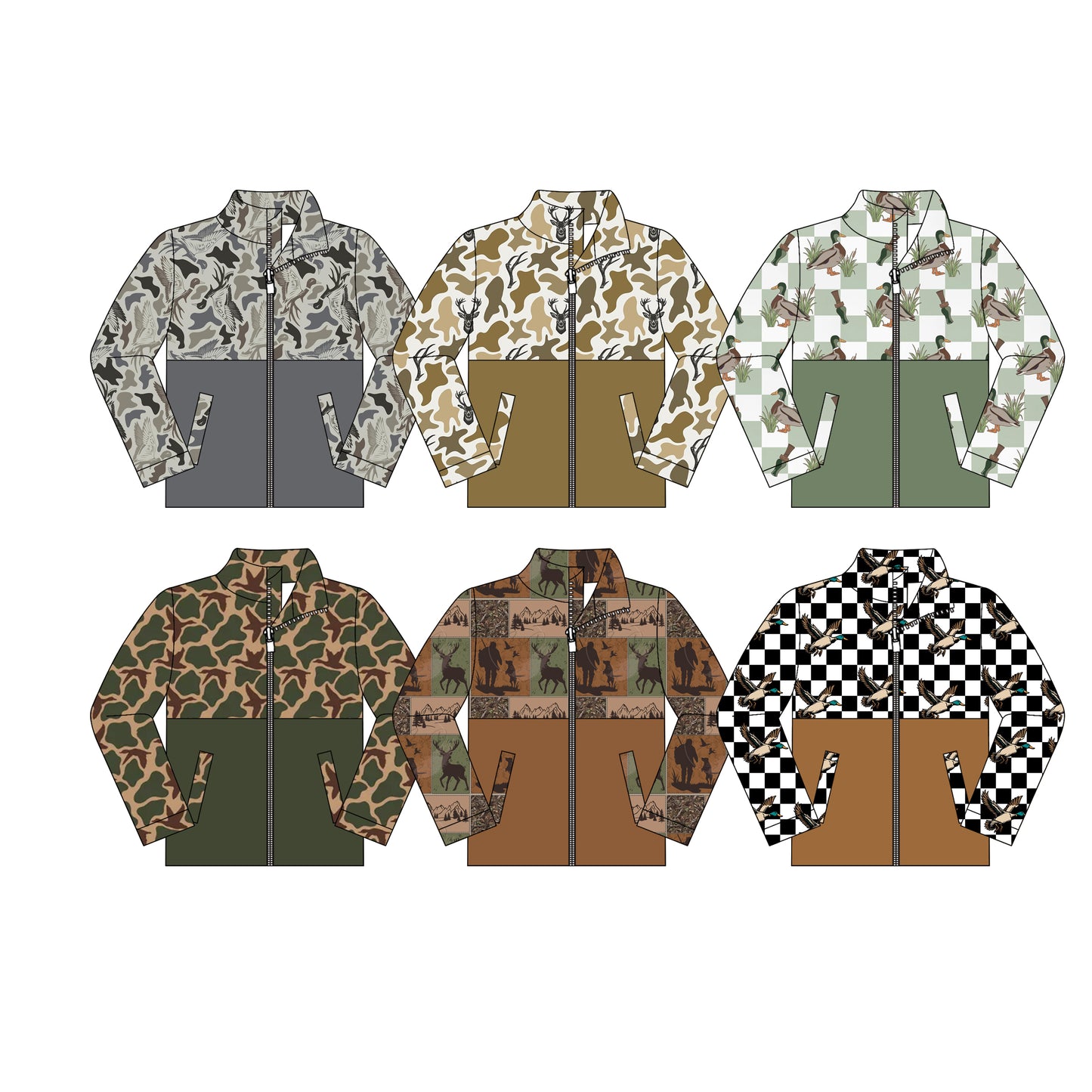 Preorder Yawoo BT1930 Boys Fall Full Zip Camo Hunting Print Color Block Stand Collar Jacket 202608