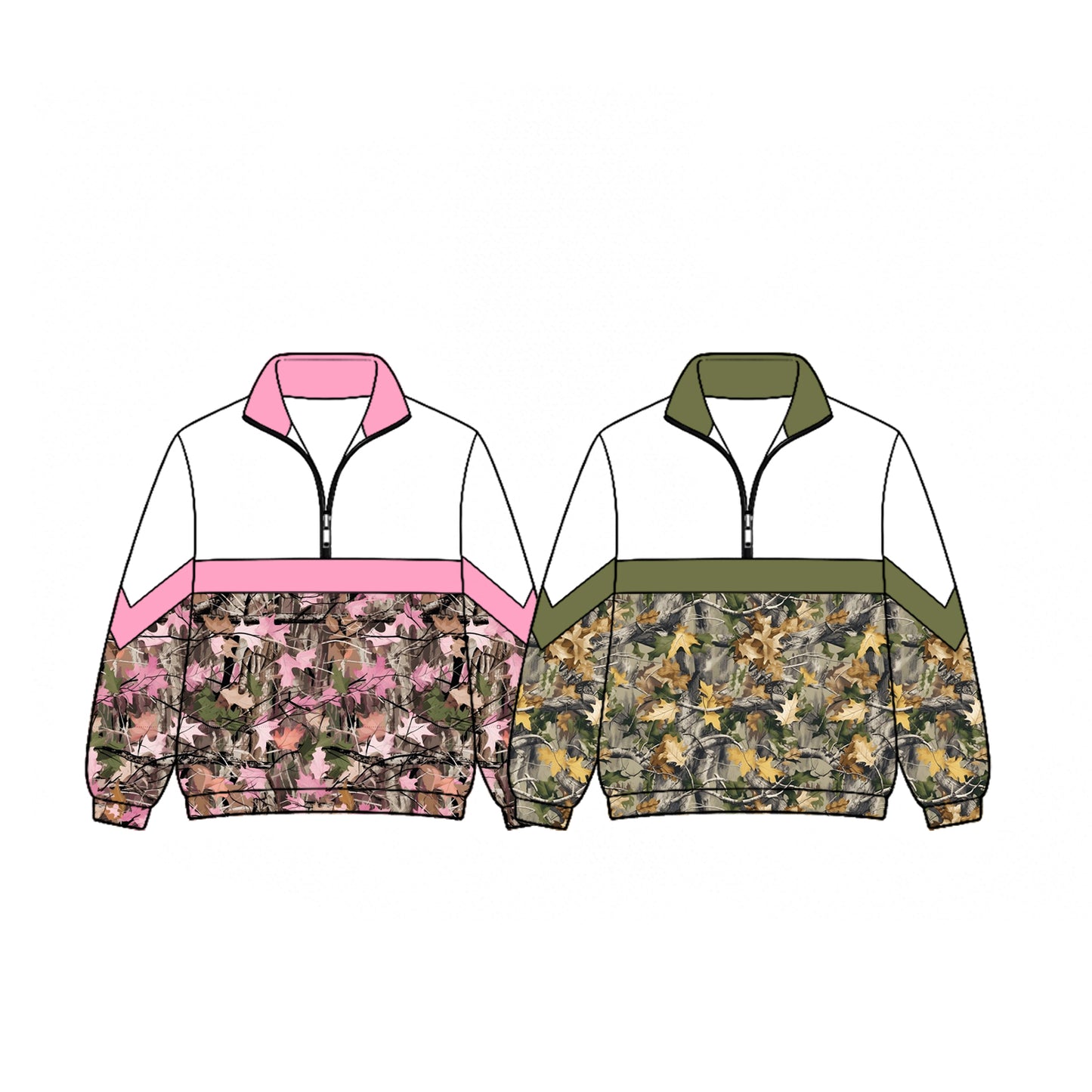 GT1725 Pink Fall Leaf Camo Color Block Half Zip Kids Pullover GIRL 202627 preorder