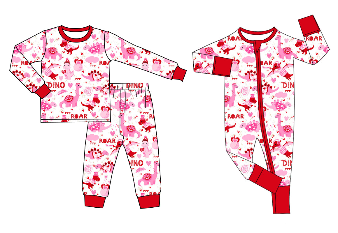 LR2106  western dinosuar love girl romper 202410 preorder sibling