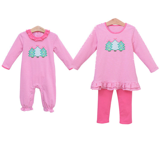 Christmas tree LR1850 sibling girl romper 202408 preorder