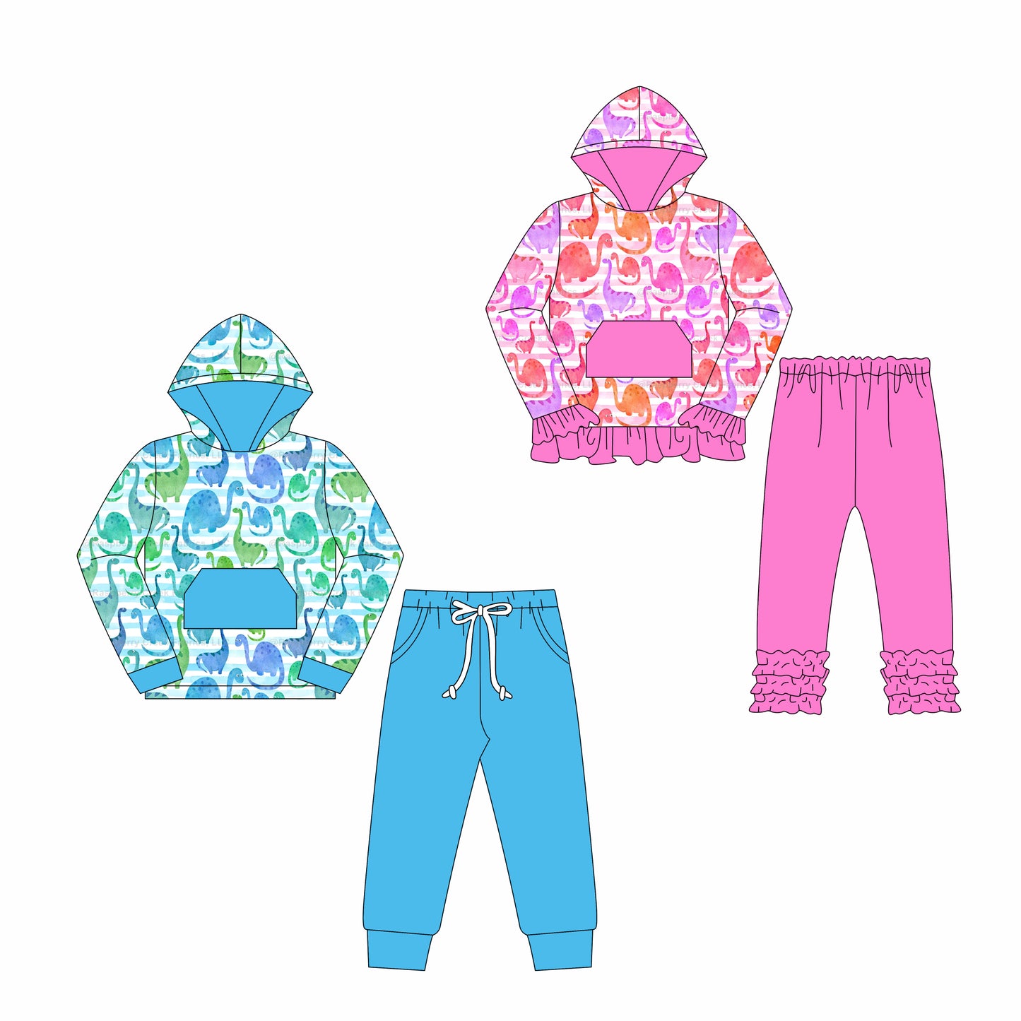 GLP2430 dinosaur western hoodie girl sibling outfit 202506 preorder