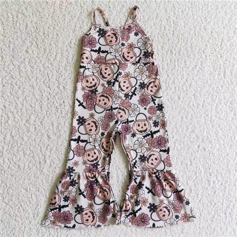 SR0095  RTS pink purple pumpkin halloween sling overall bell bottom girl jumpsuit 20230803