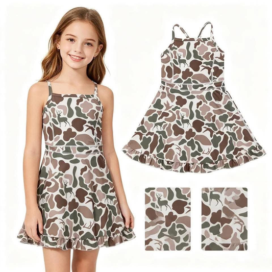 NO MOQ RTS NO Tariffs GSD2311 camo duck yoga bow yoga  girl dress 202505 RTS