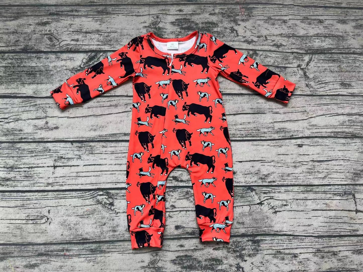 LR0342 cow western orange long sleeve boy romper 20230524 preorder