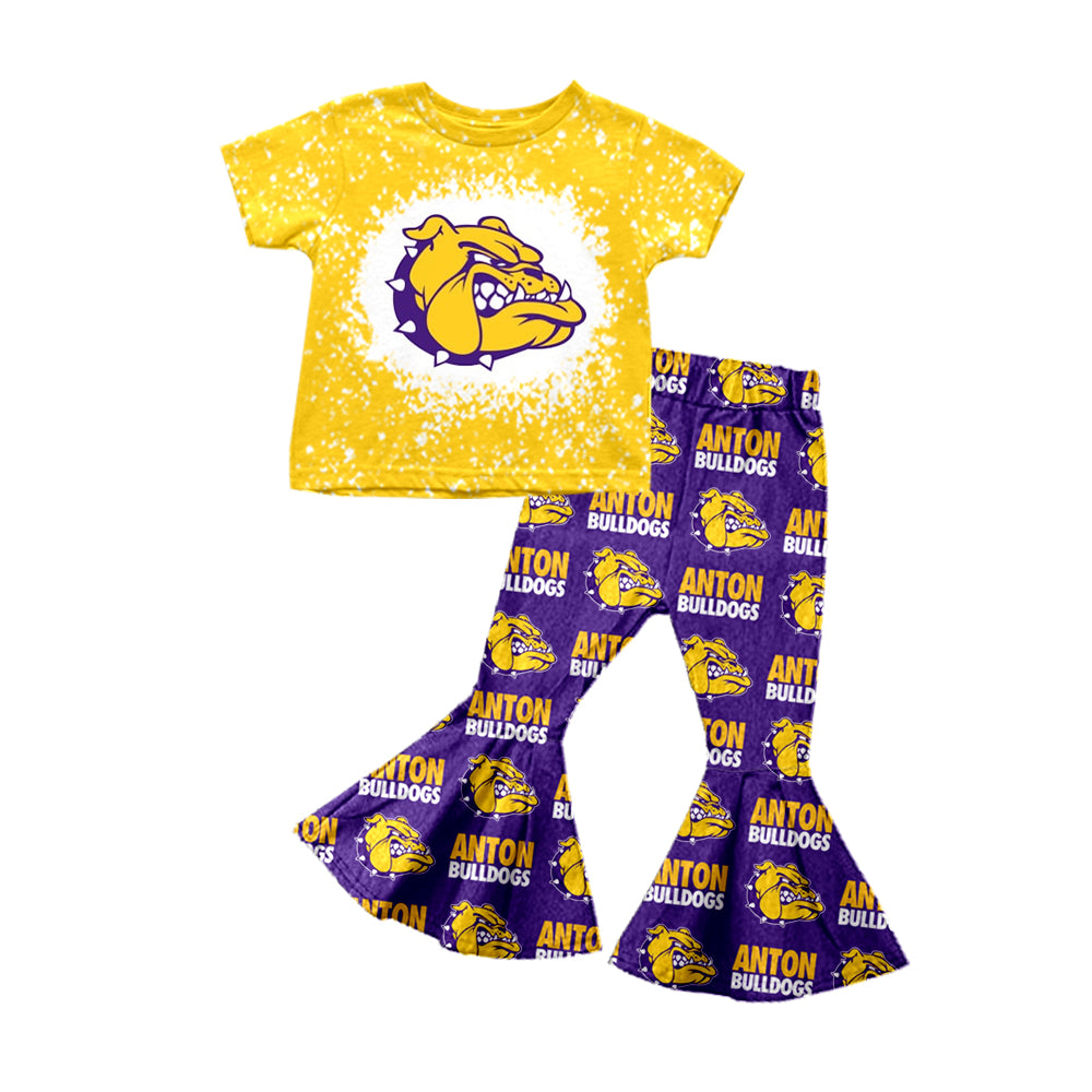 custom MOQ3 bull dog purple yellow girl clothes outfit