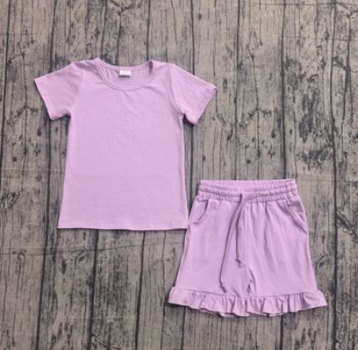 GSSO3350 preorder western cotton solid color short sleeve shorts girl summer outfit 202604