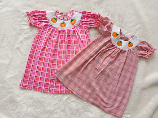 GSD0434 halloween pumpkin Smock embroidery cotton dress short sleeve girl dress 20230616 preorder