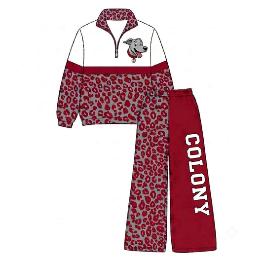Custom MOQ5 DOG RED leopord team zip long sleeves Girl winter clothes