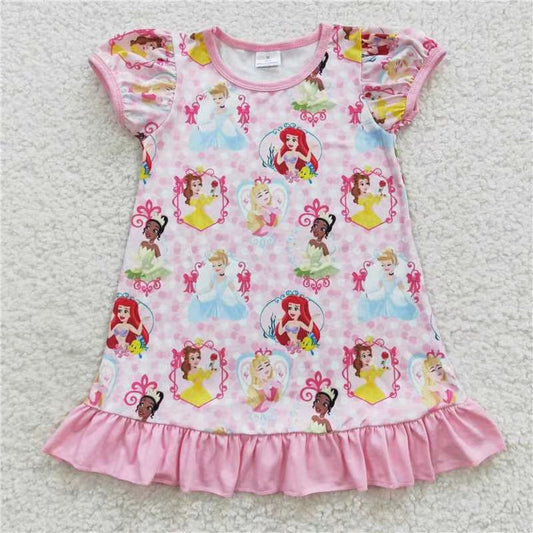 GSD0426 cartoon princess short sleeve pink girl dress 202505 RTS