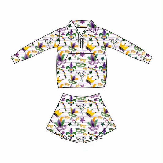 CUSTOM MOQ8 Yoga  Mardi Gras kids girl outfit Skirt 202509
