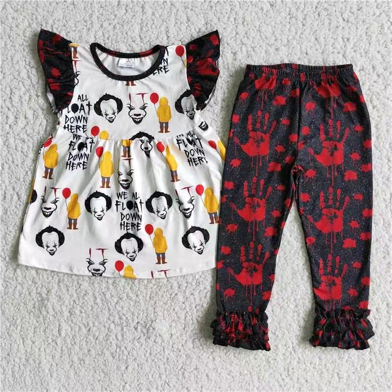 202408 promotion E4-14 RTS halloween cartoon short sleeve pants girl outfit 20230809